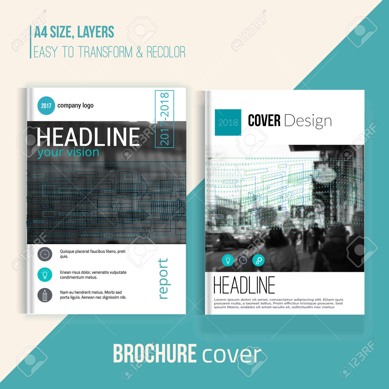 set of clean brochure cover templates with blured city landscape