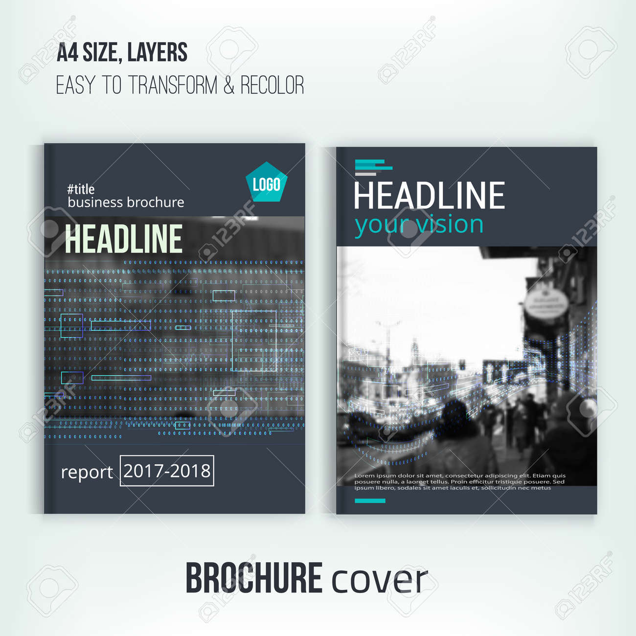 set of clean brochure cover templates with blured city landscape