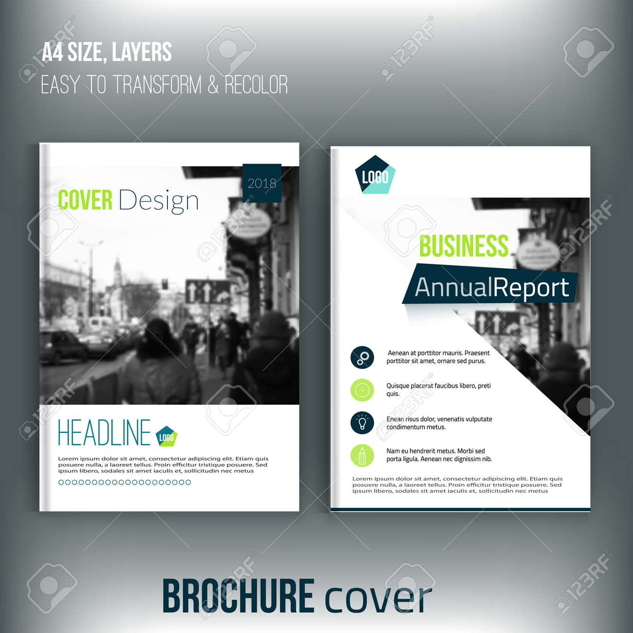 set of clean brochure cover templates with blured city landscape