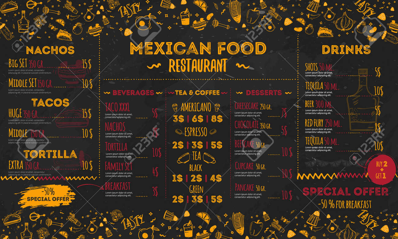 mexican food restaurant menu template design food flyer for