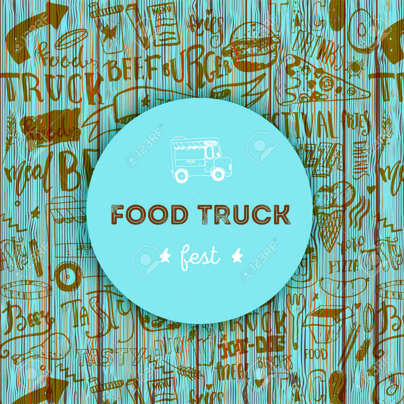 street junk food festival menu cover design on wooden background