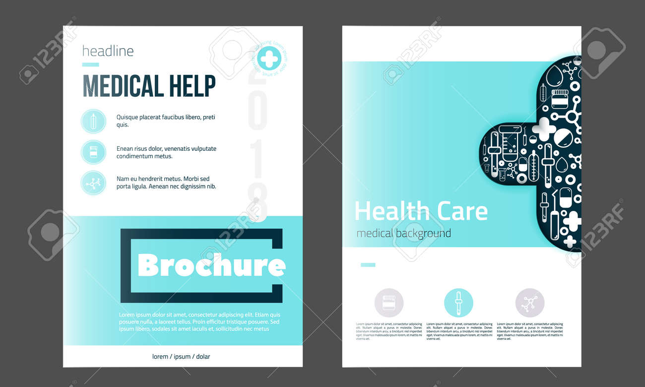 medical brochure cover template in blue color flyer with inline