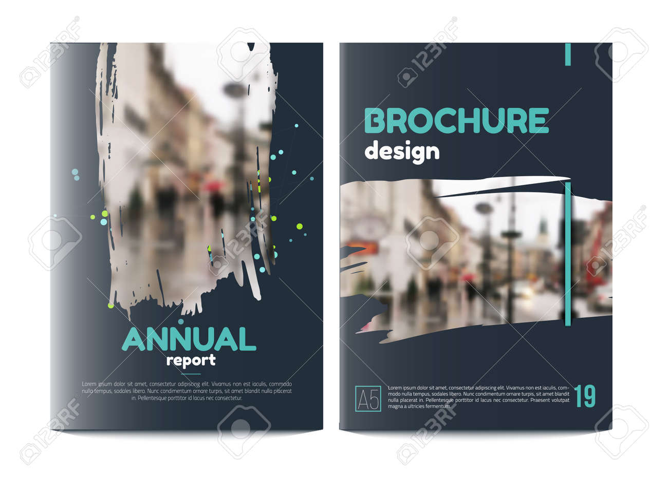 vector brochure cover templates with blured city landscape business