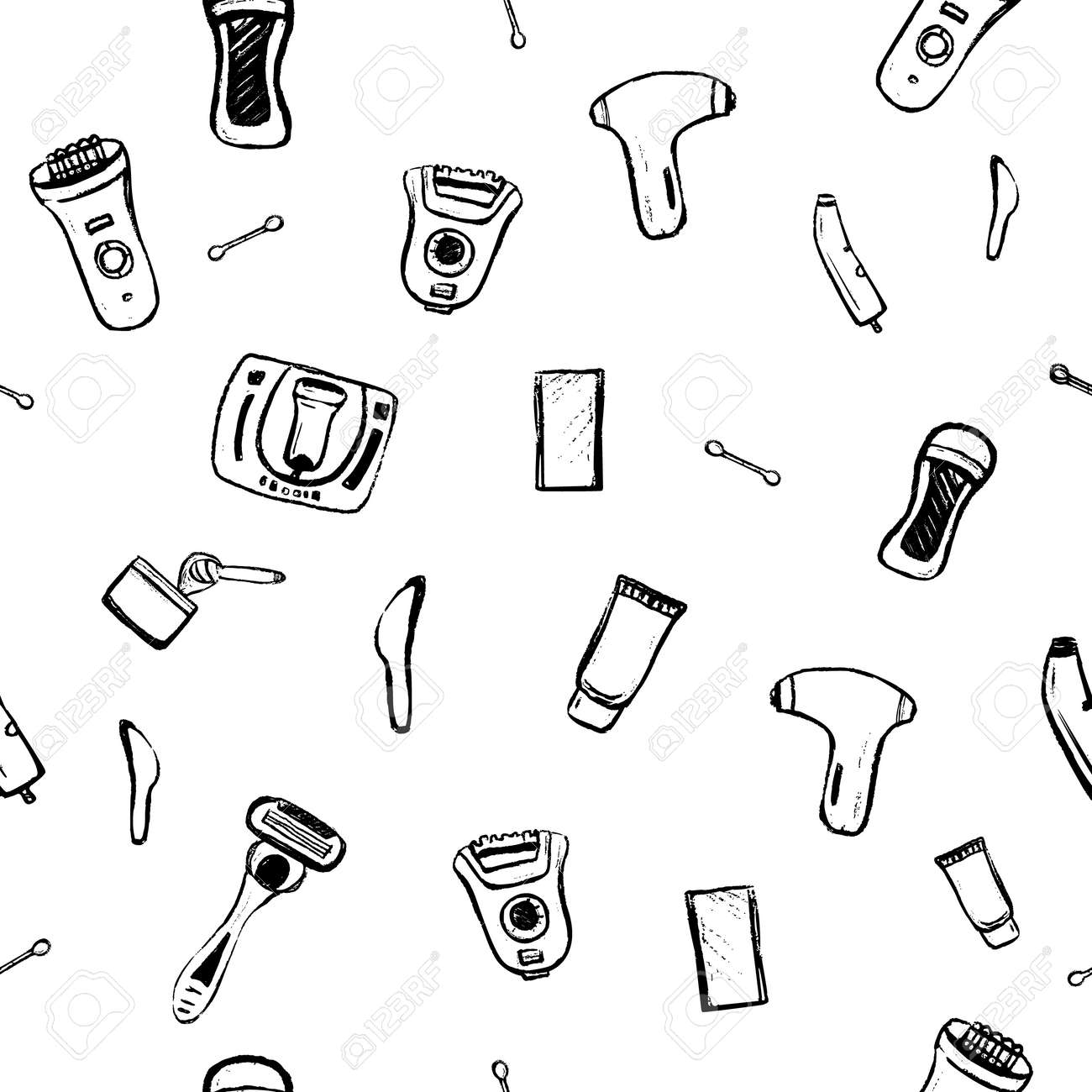 Hair Removal Seamless Pattern With Sketch Symbols Types Of
