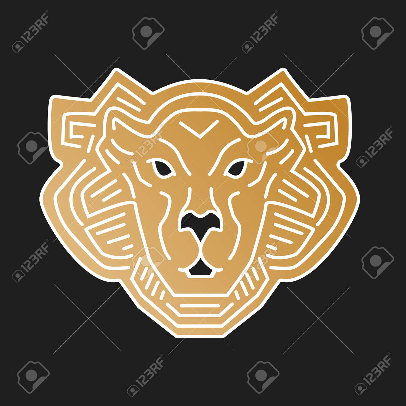 Golden Lion Head Line Logo Design Vector Pictogram Isolated On White Royalty Free Cliparts Vectors And Stock Illustration Image