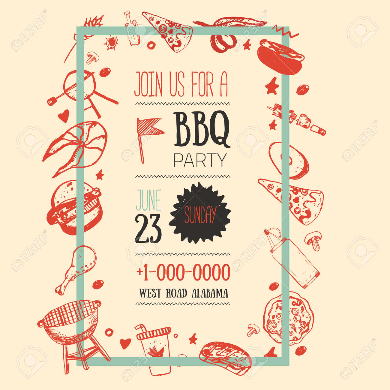 barbecue flyer template for your party with grunge icons and