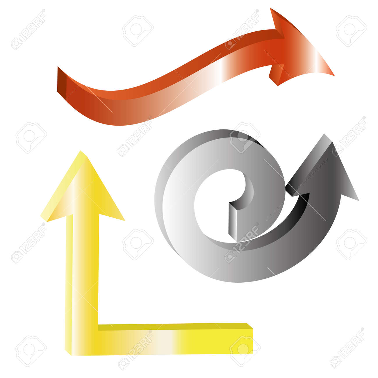 光沢のある 3 D の矢印 スパイラル アップをジグザグ 赤 灰色 黄色の矢印矢印白地 のイラスト素材 ベクタ Image