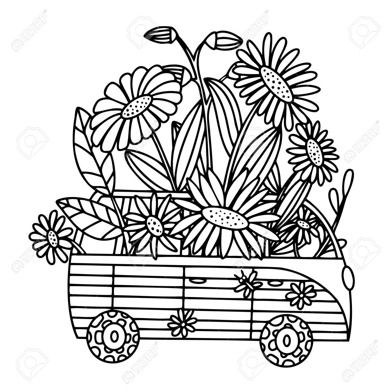 Vector Coloring Book With Retro Bus And Colors. Vintage ...