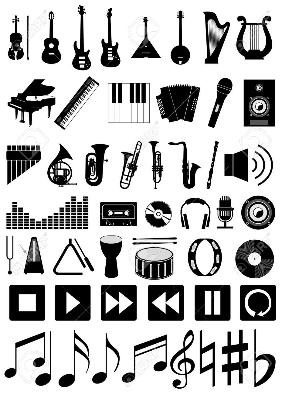 Instrumentos Y Accesorios Juego De De La Música Svg, Vectoriales, Clip Art Vectorizado De Derechos. Image 27772260.