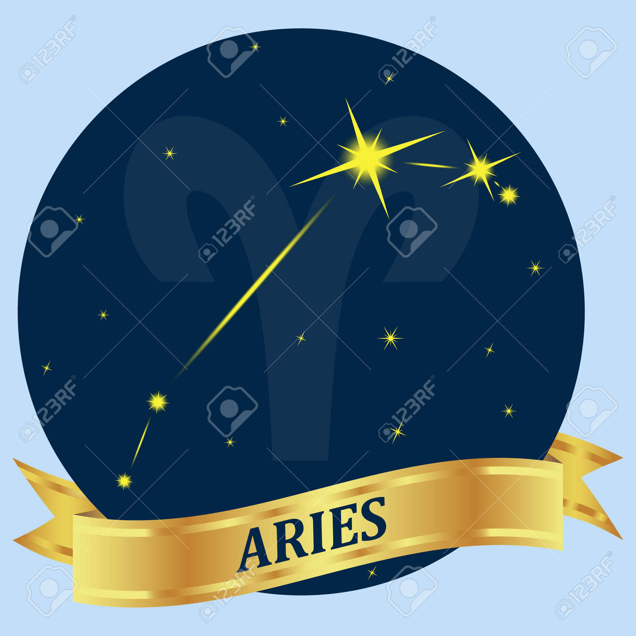 牡羊座 星座と干支は 青い円でサインします ゴールドのリボン