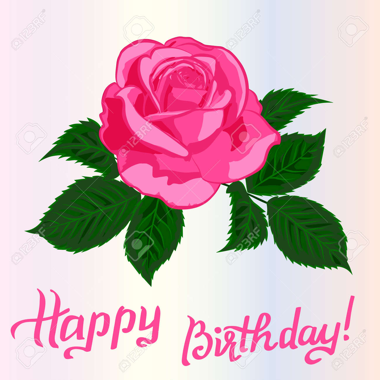 Happy Birthday lettering and rose.Greeting card with fun lettering Happy Birthday lettering and rose.Greeting card with fun lettering