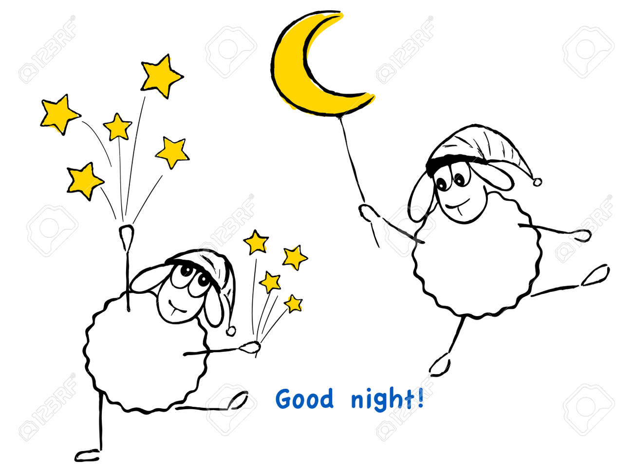 ベクトル イラスト 面白い羊 星 月 おやすみ のイラスト素材 ベクタ Image