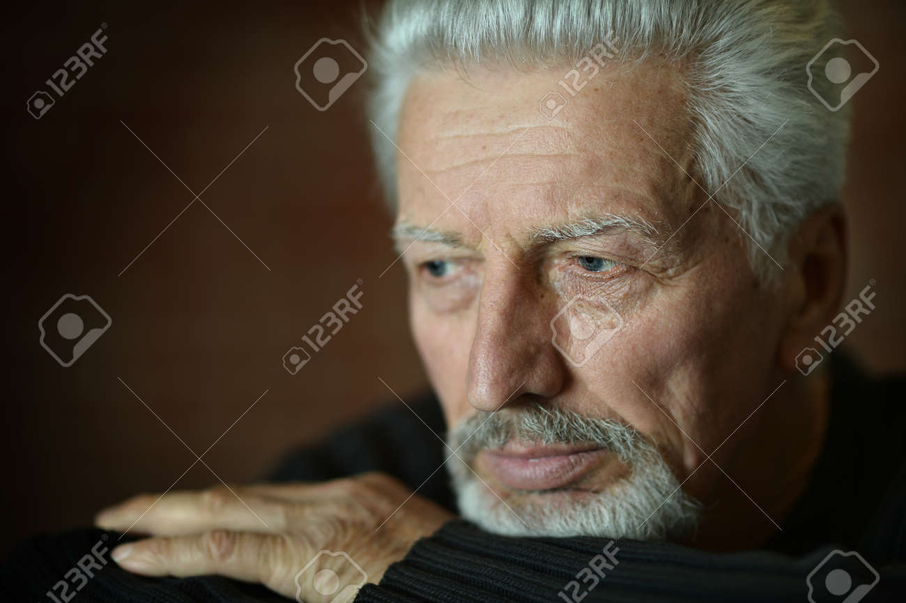 Portrait of Sad senior man at home - 47929543 Portrait of Sad senior man at home - 47929543