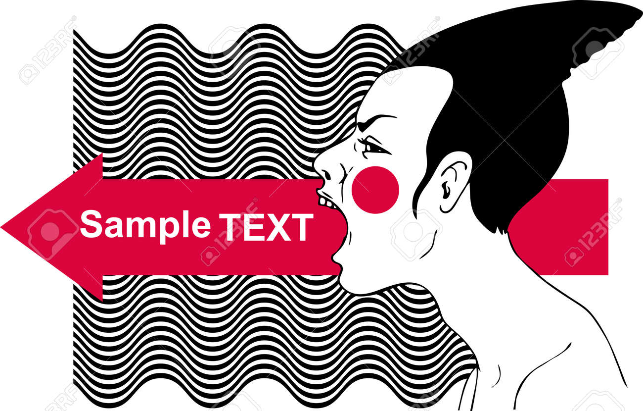 shout out female profile with abstract and red arrow for a printed