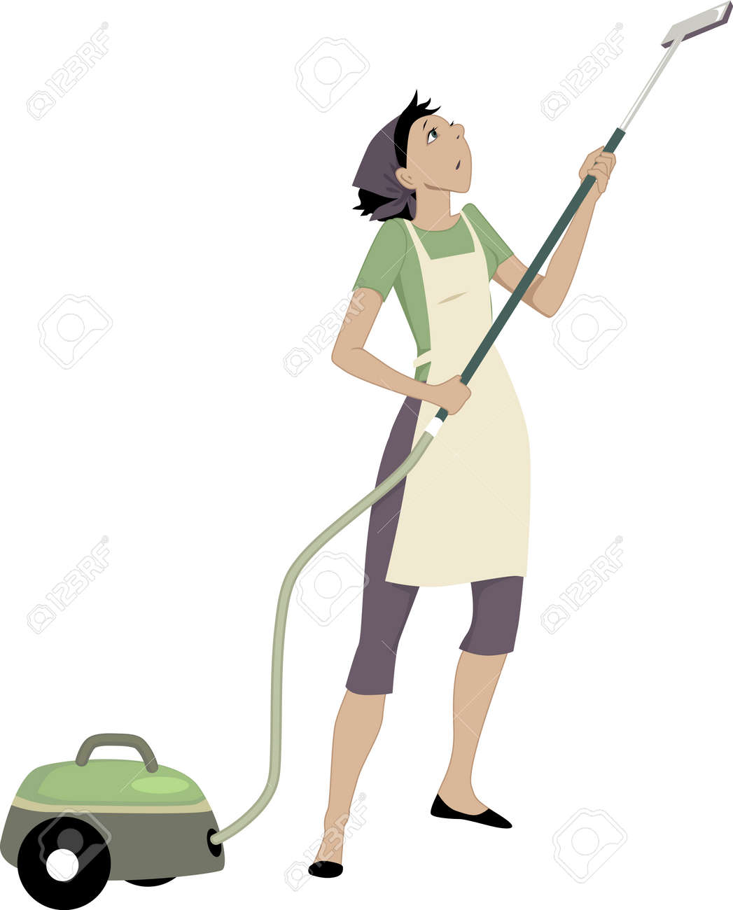 掃除機を持つ女性のイラスト素材 ベクタ Image