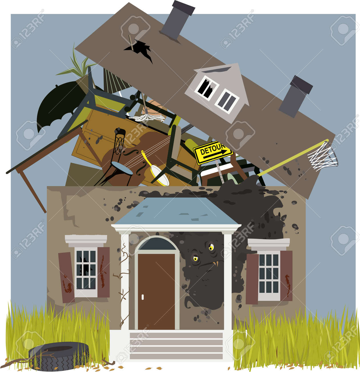 迷惑メールでいっぱい家に忍び寄るカビ モンスター ベクトル イラスト ない透明 Eps 8 のイラスト素材 ベクタ Image