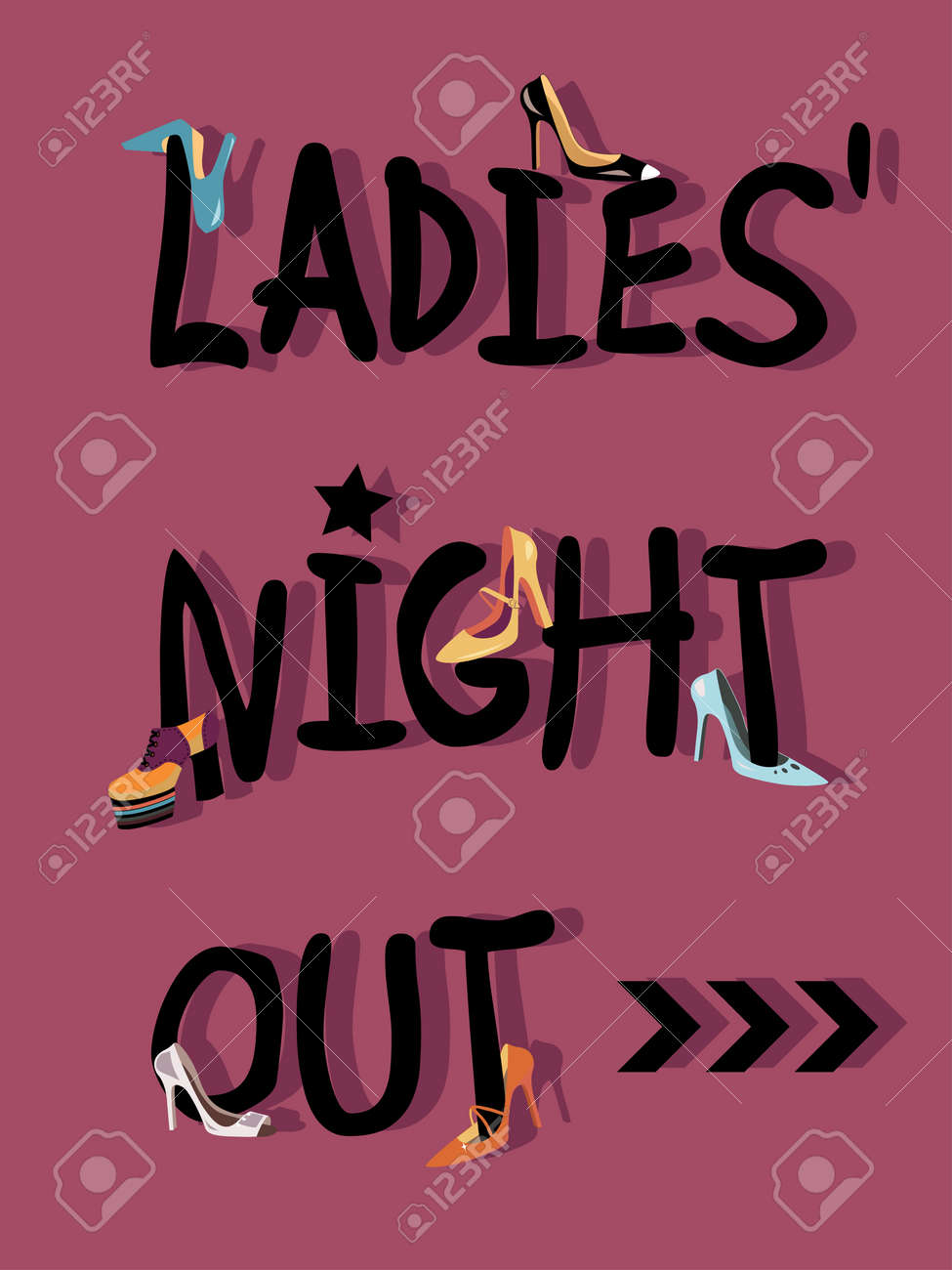 Ladies Night Out Invitations Card Design With Shoes Royalty Free