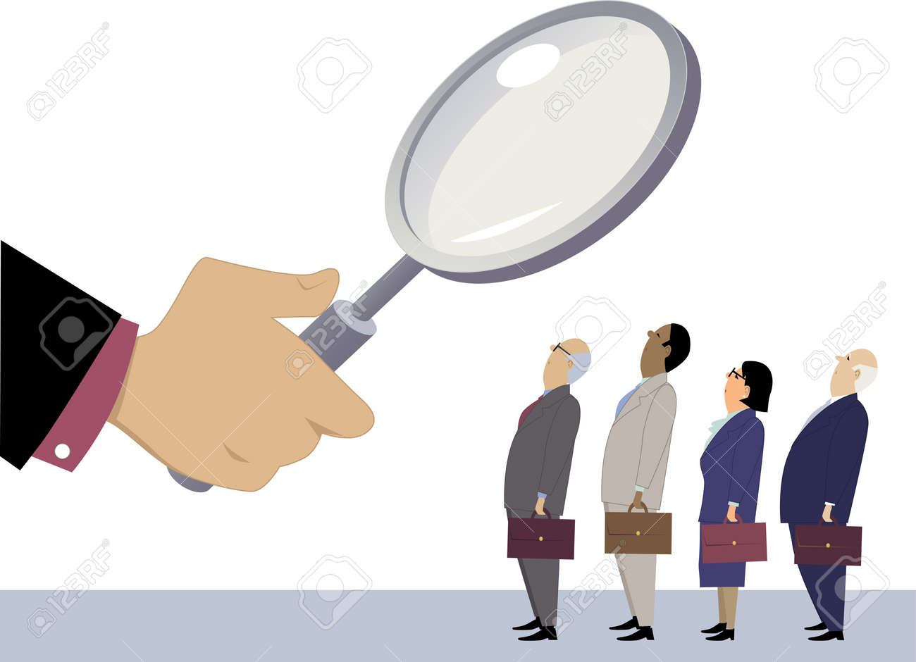 Business people standing in line under a magnifying glass, as a metaphor for employee performance evaluation, EPS 8 vector illustration, no transparencies - 50508424 Business people standing in line under a magnifying glass, as a metaphor for employee performance evaluation, EPS 8 vector illustration, no transparencies - 50508424