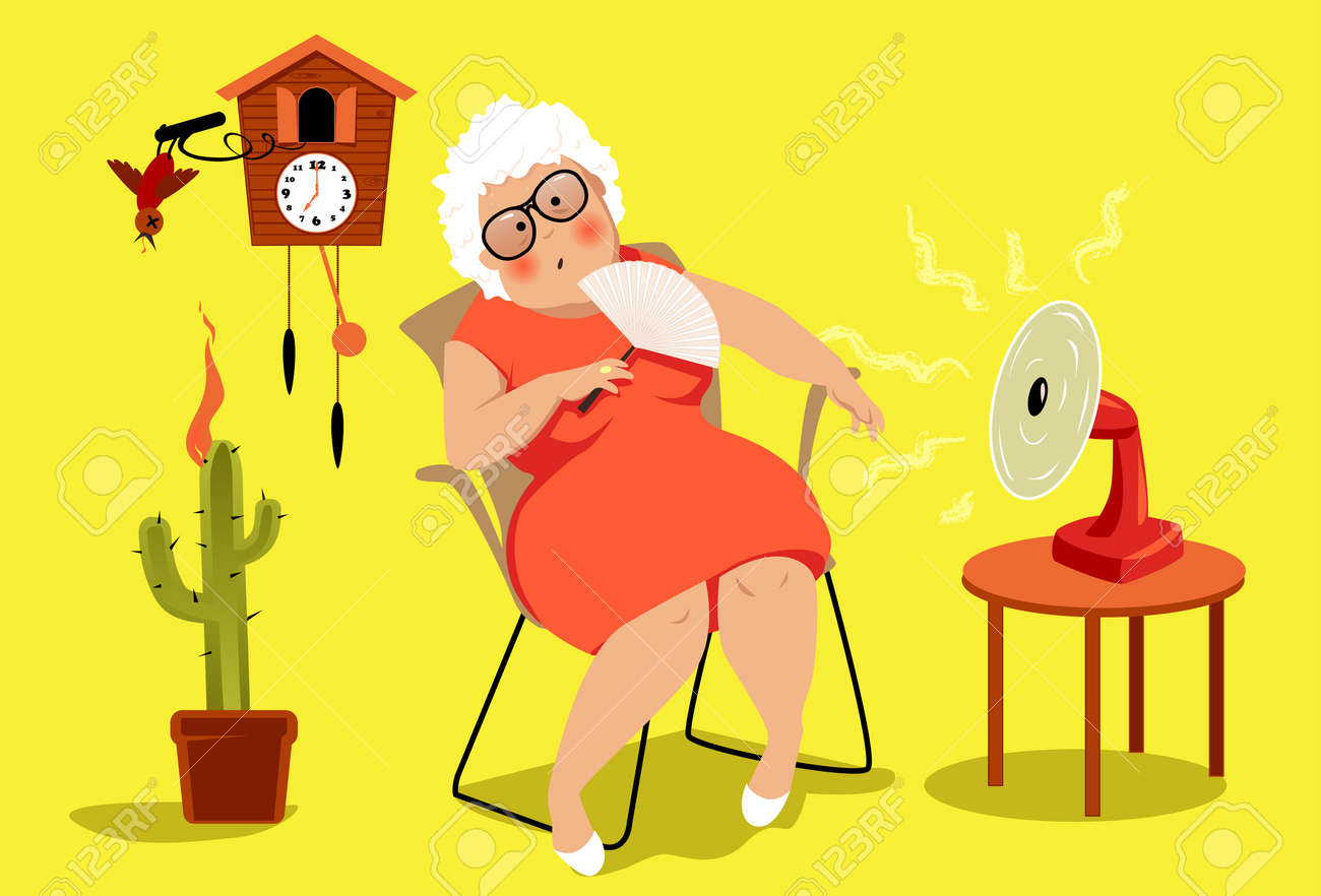 Mature woman sitting in her house in a very hot summer day, suffering a heat exhaustion, EPS 8 vector illustration, no transparencies - 79861269 Mature woman sitting in her house in a very hot summer day, suffering a heat exhaustion, EPS 8 vector illustration, no transparencies - 79861269