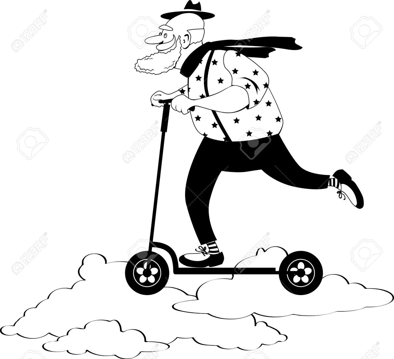 キック スクーターに乗る年配の男性 のイラスト素材 ベクタ Image