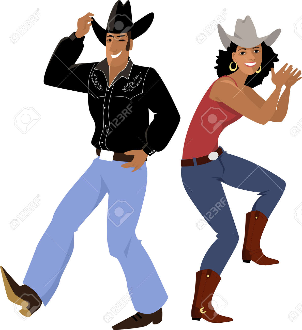 Couple dressed in traditional country western clothes dancing line dance illustration. - 84229470 Couple dressed in traditional country western clothes dancing line dance illustration. - 84229470