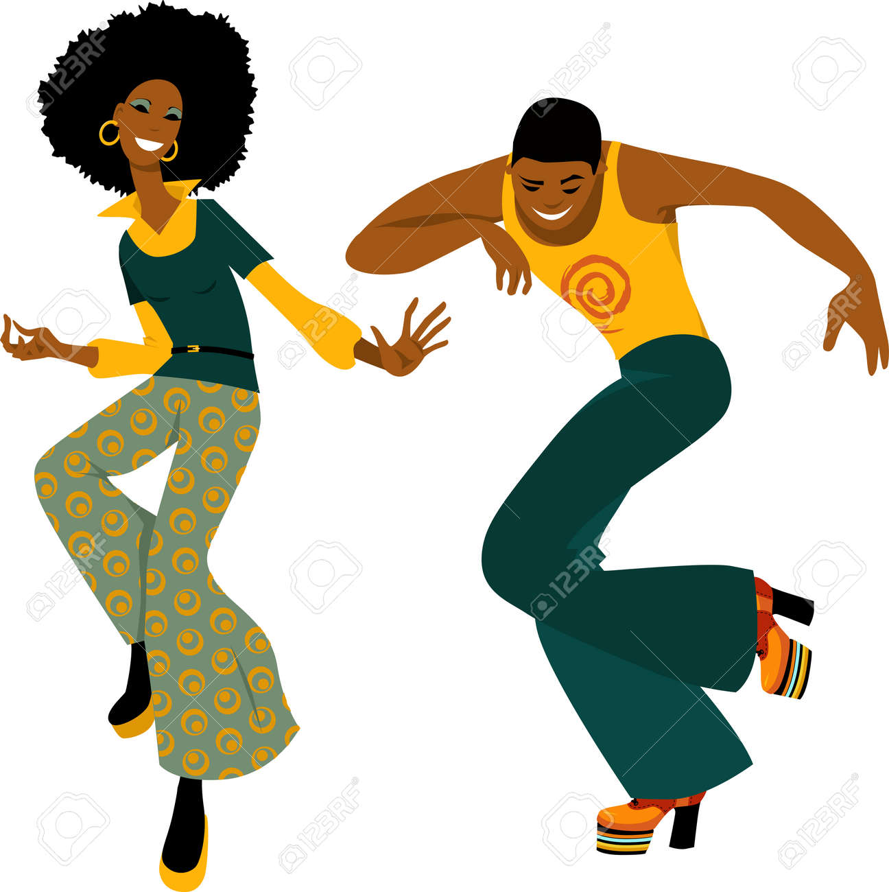 Young couple dressed in 1970s fashion dancing disco, EPS 8 vector illustration - 93140168 Young couple dressed in 1970s fashion dancing disco, EPS 8 vector illustration - 93140168
