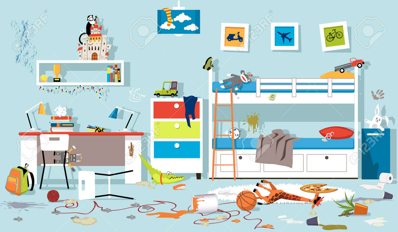 Interior Of Messy Kids Bedroom, EPS 8 Vector Illustration, No  Transparencies Royalty Free SVG, Cliparts, Vectors, and Stock Illustration.  Image 103955305., image size:1300x759