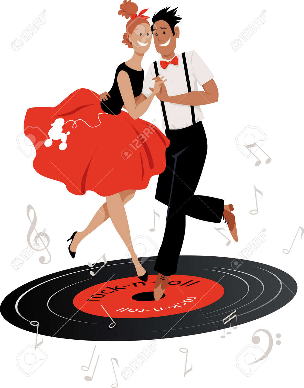 Cartoon couple in vintage clothing dancing rock-and-roll on a vinyl record, EPS 8 vector illustration - 111916025 Cartoon couple in vintage clothing dancing rock-and-roll on a vinyl record, EPS 8 vector illustration - 111916025