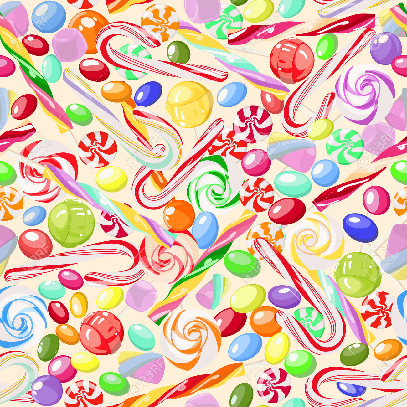 Vector Pattern Of Bright Colorful Sweet Candy Marshmallow Royalty Free Cliparts Vectors And Stock Illustration Image 91671155