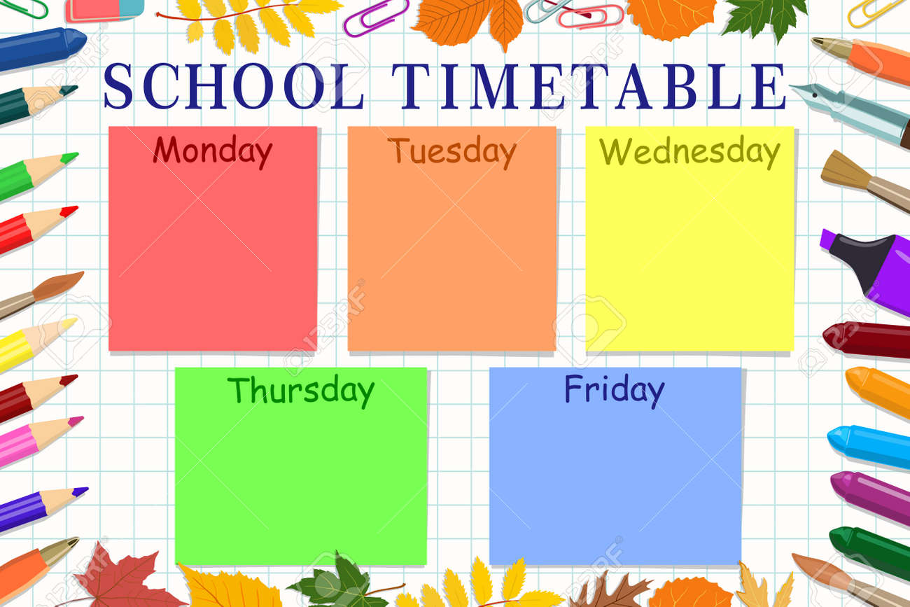 vector template school schedule with school stationery and autumn autumn stationery