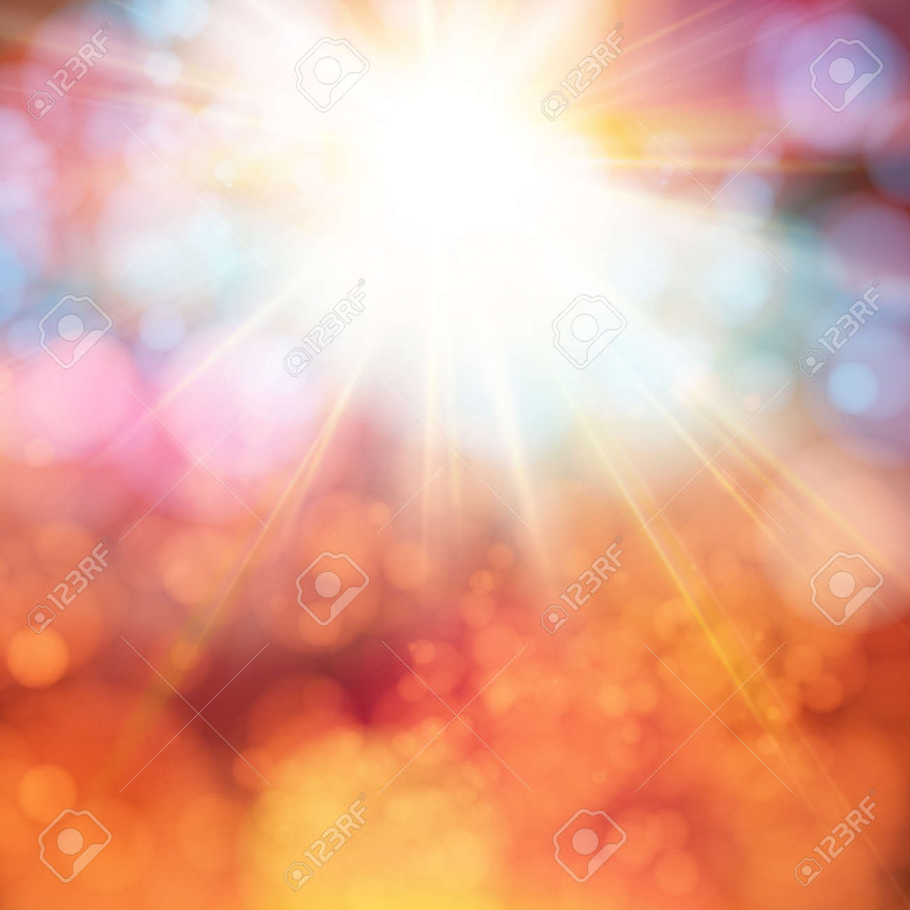 レンズで明るく輝く太陽フレアします 柔らかい背景ピンぼけ効果を持つ ベクトル イラスト のイラスト素材 ベクタ Image