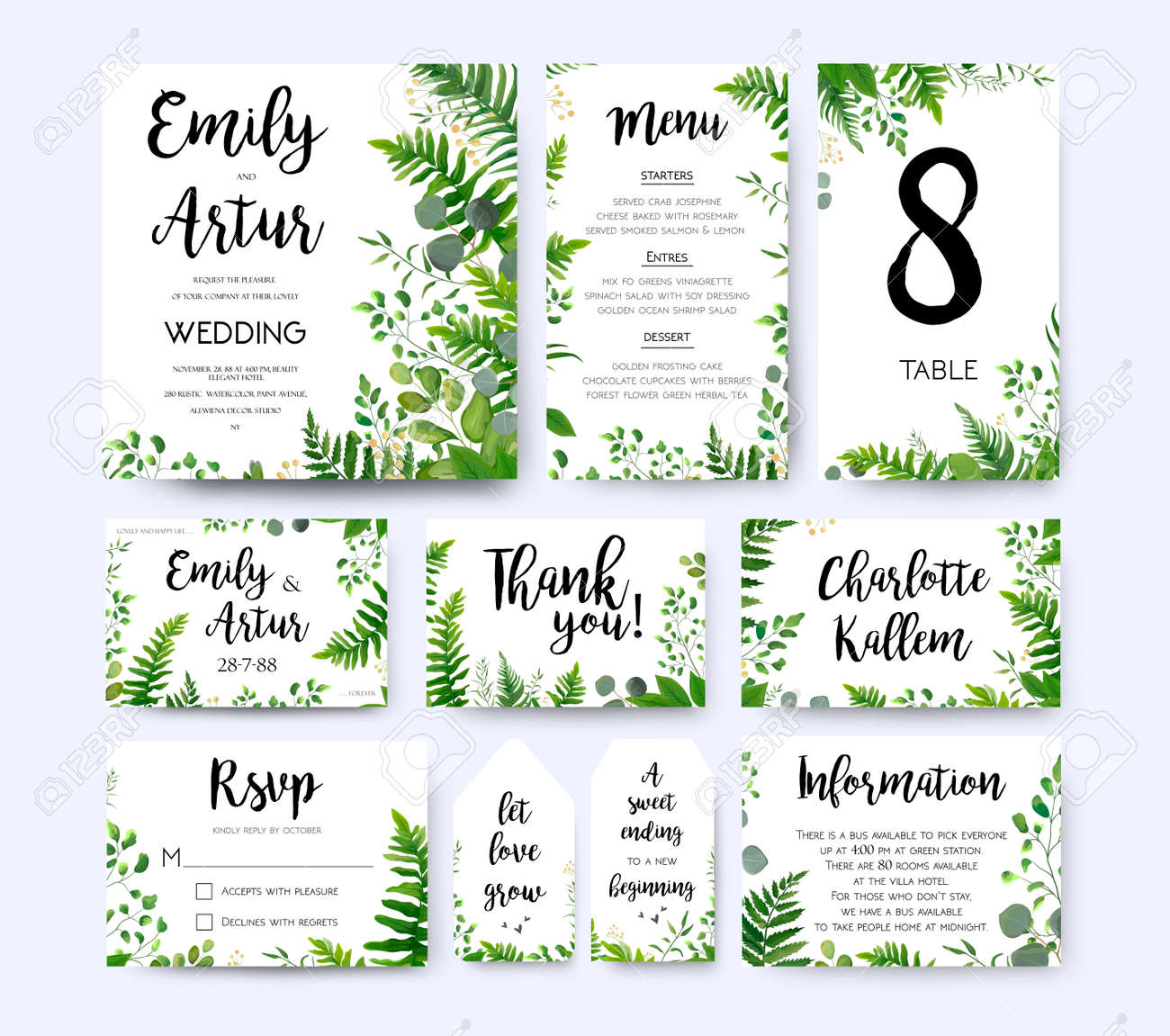 Wedding Invite Invitation Menu Rsvp Thank You Card Vector Floral