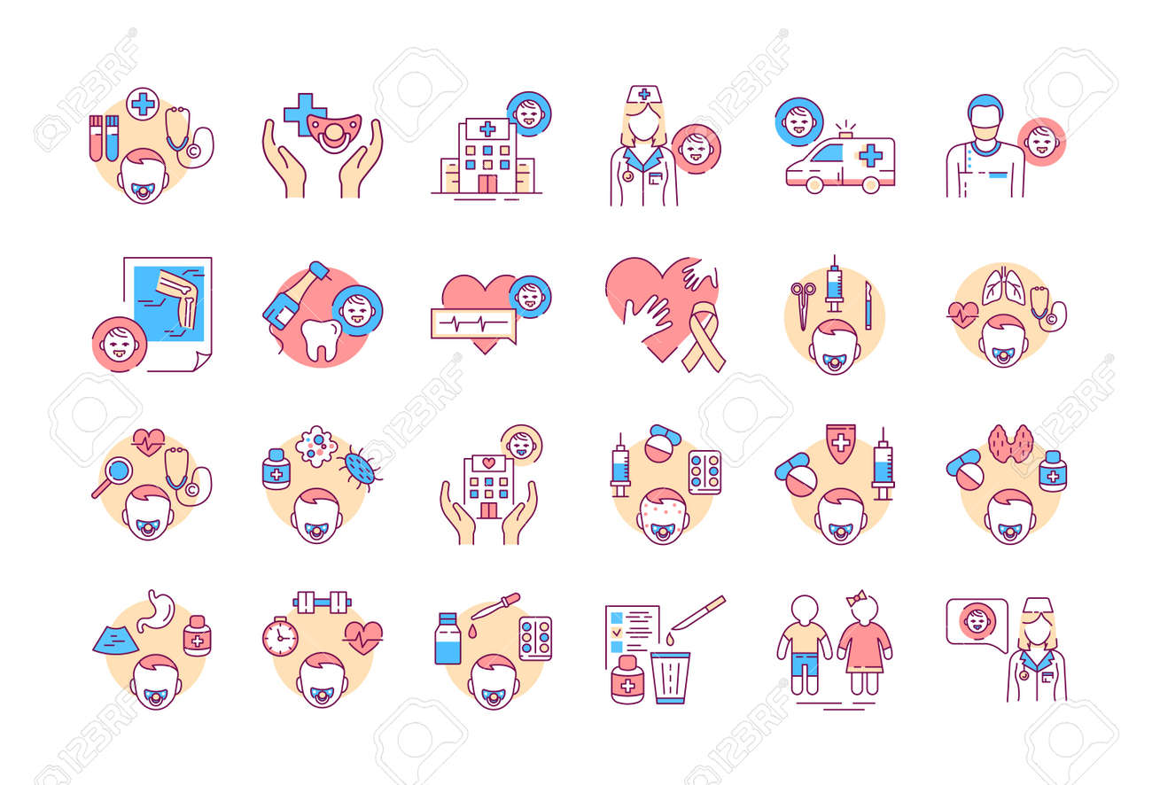 Pediatrics Color Line Icons Set Medical Health Care Sign Childcare Concept Pictogram For Web Page Mobile App Promo Ui Ux Gui Design Element Royalty Free Cliparts Vectors And Stock Illustration Image 140971260