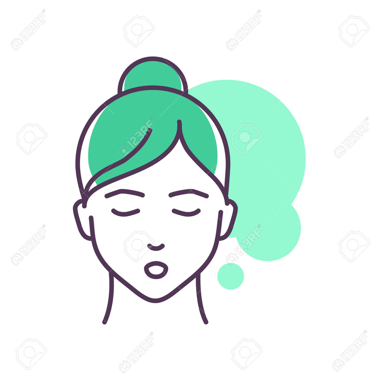Human Feeling Relief Line Color Icon. Face Of A Young Girl ..., حجم الصورة 1300x1300