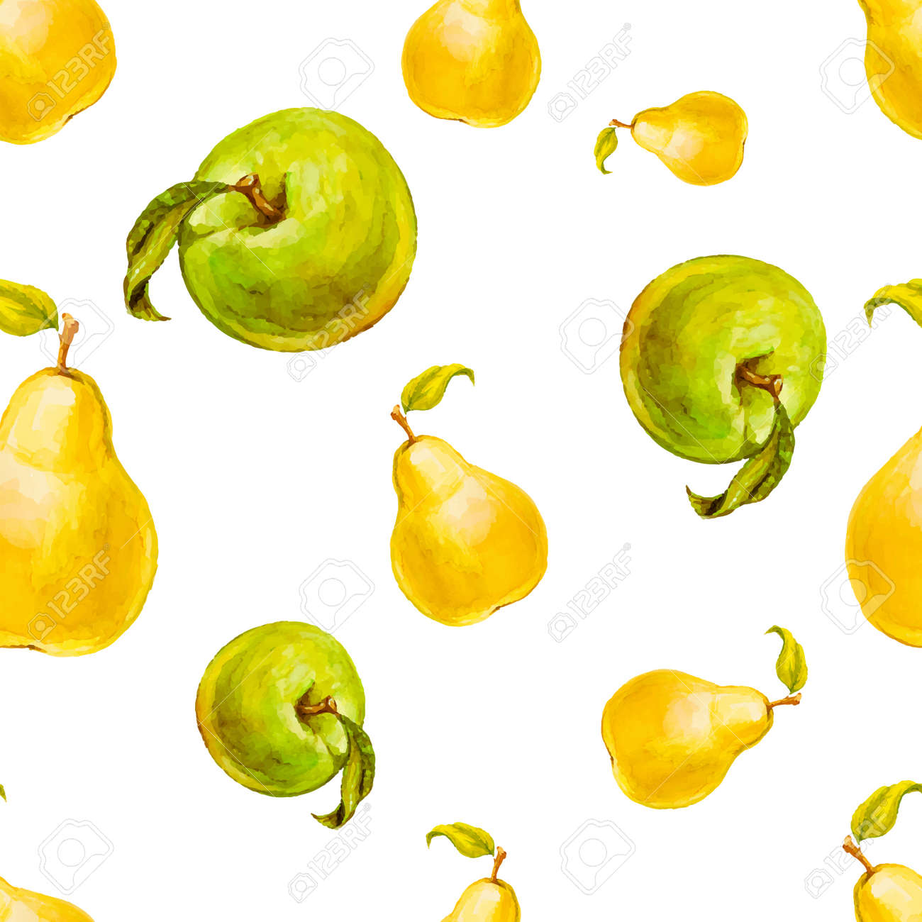 Vettoriale Acquerello Modello Senza Soluzione Di Continuita Con Le Pere E Le Mele Verdi Mano Disegno Dissipato Vector Estate Frutta Illustrazione Image