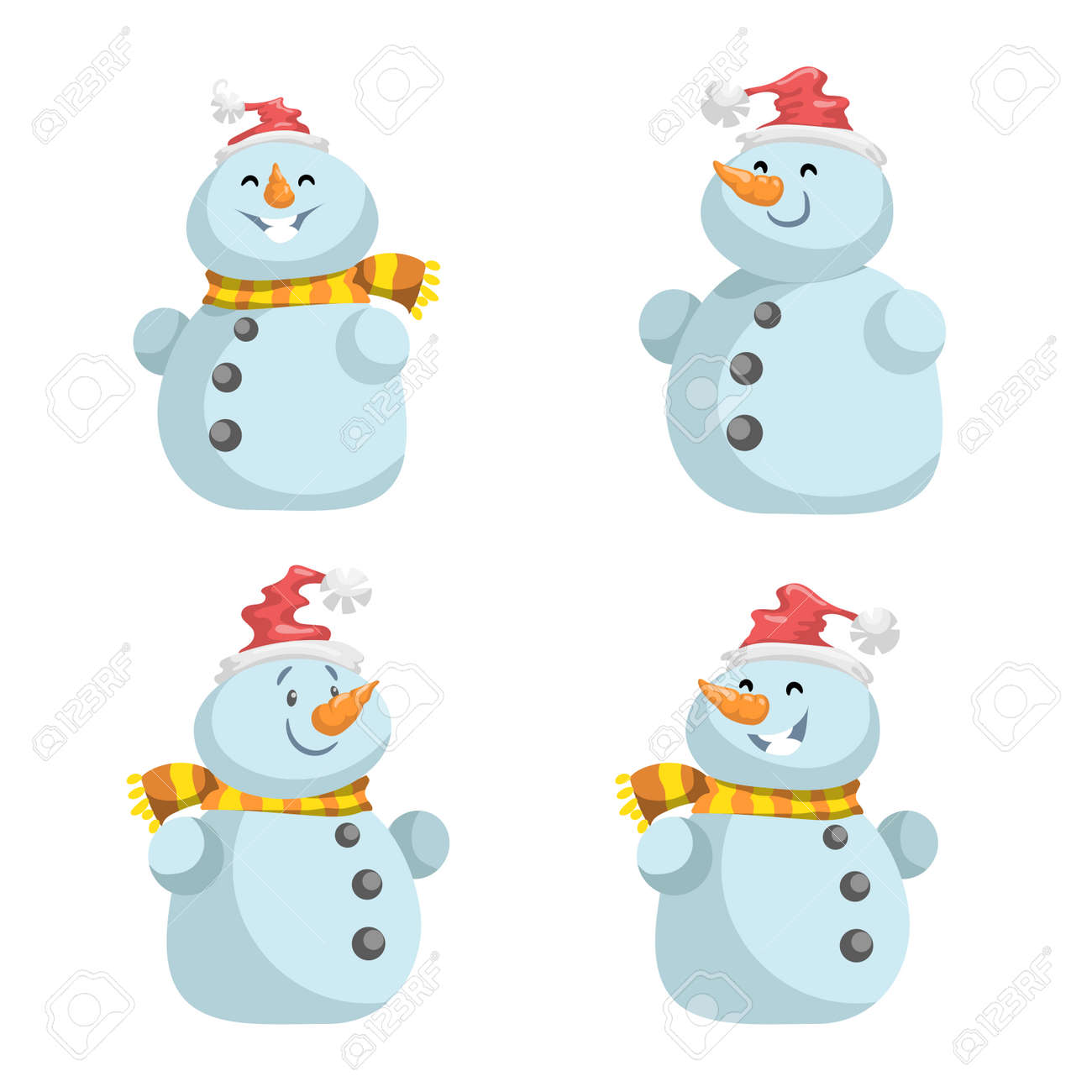 赤い帽子にスカーフのアイコンかわいい雪だるまを設定します 分離式の漫画のキャラクター シンプルなグラデーションのマスコット のイラスト素材 ベクタ Image