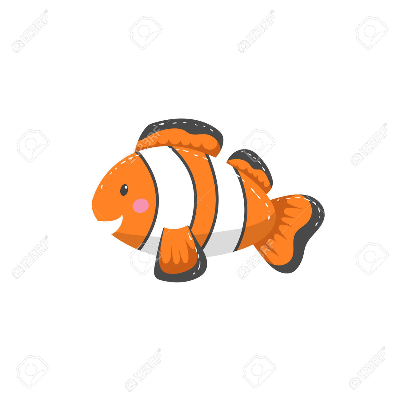 トレンディな漫画スタイルのオレンジ色のピエロ魚文字 子供の教育のためのシンプルなグラデーションのフラット デザイン 水中での生活 のイラスト素材 ベクタ Image
