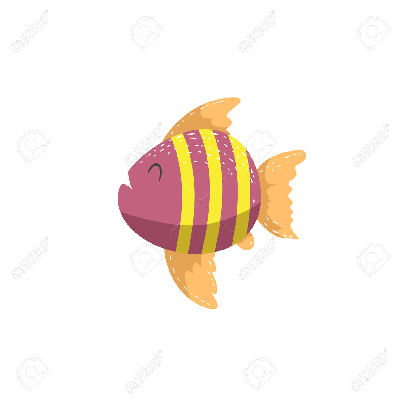 Poisson Rayé Tendance Dessin Animé Nageant Sous Leau Illustration De Style Plat Coloré De Vecteur