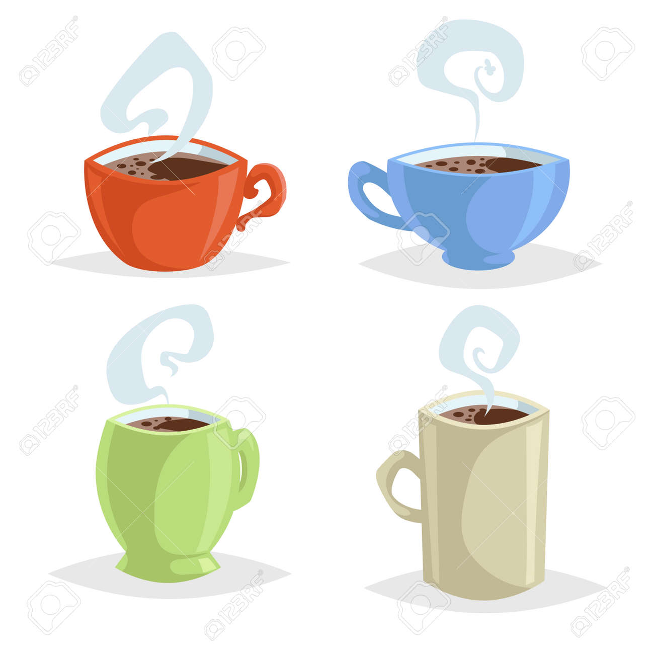 cartoon coffee mugs or cup set collection of trendy design colorful