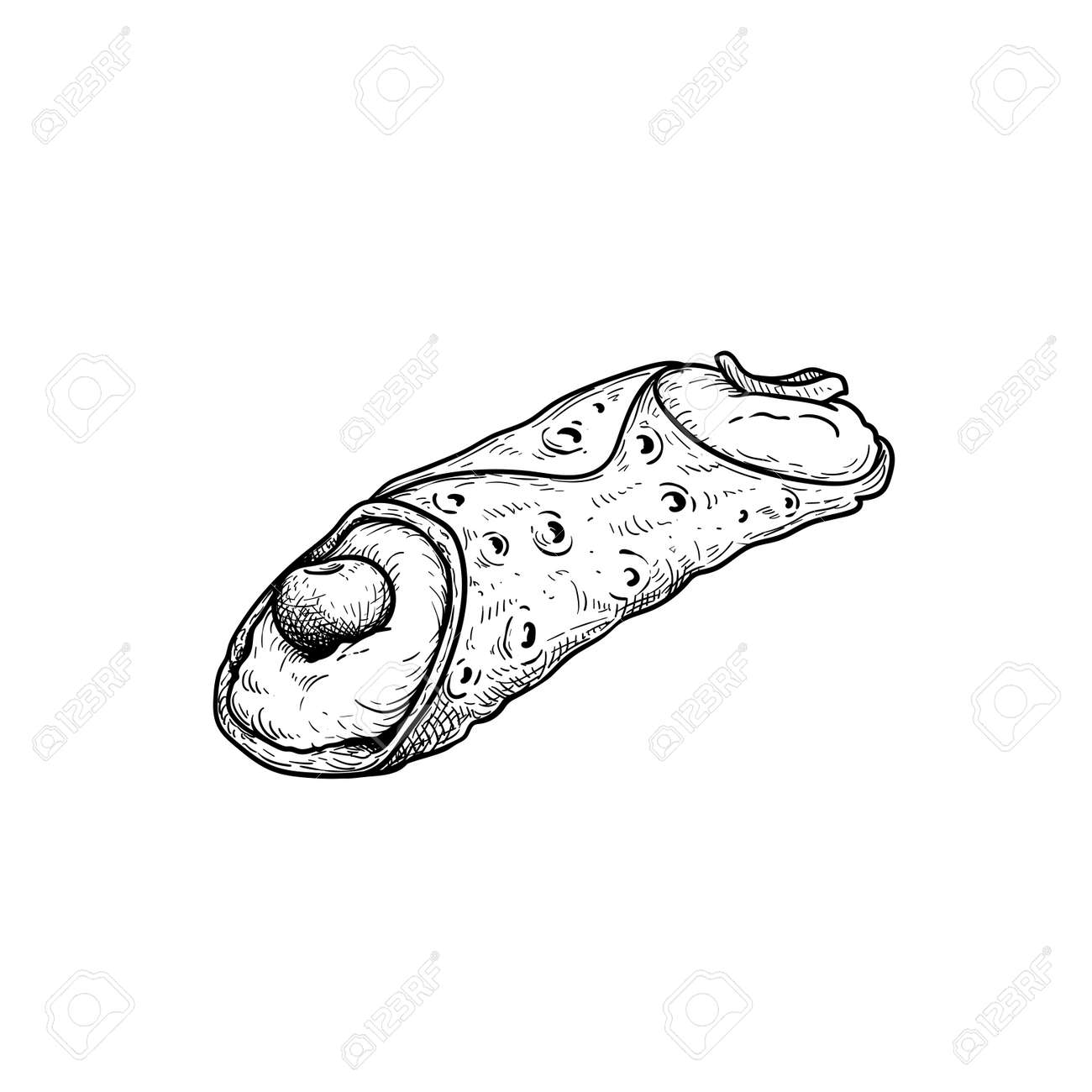 Hand Drawn Sketch Style Italian Dessert Cannoli. Fried Sweet Pastry And  Ricotta Cheese Cream. Cherry And Fruit Decorated. Traditional Italian And  Sicilian Sweets. Vector Illustration Isolated On White. Royalty Free SVG,  Cliparts,, image size:1300x1300
