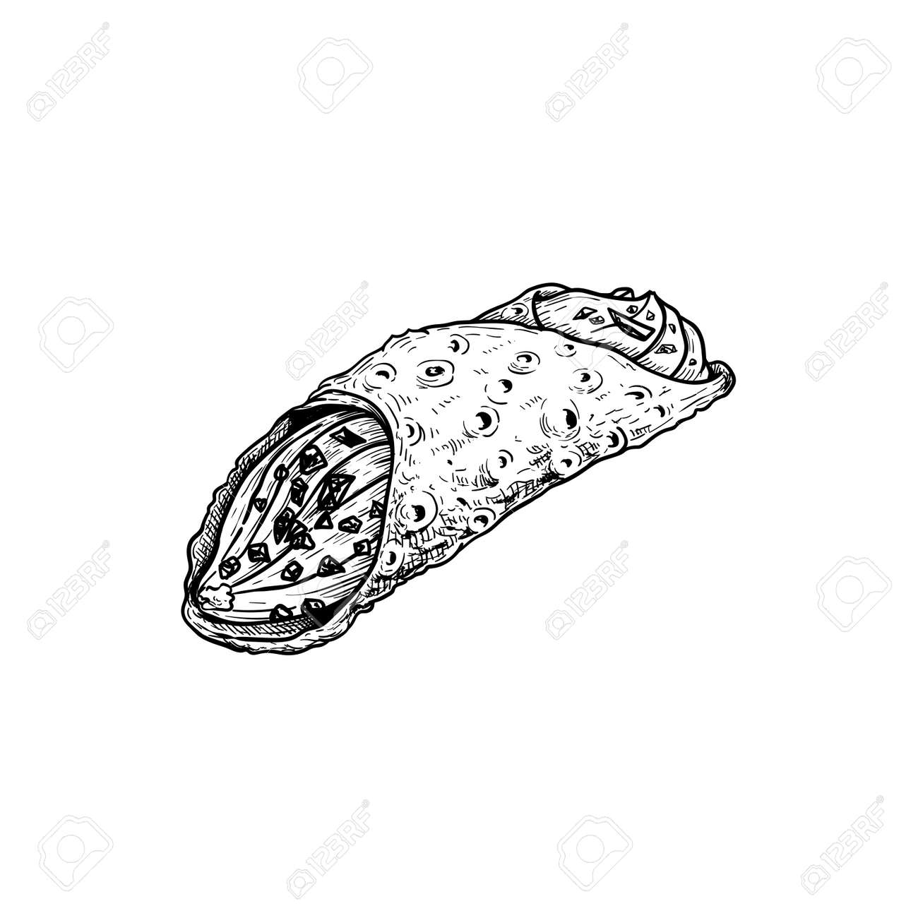 Hand Drawn Sketch Style Italian Dessert Cannoli. Fried Sweet Pastry And  Ricotta Cheese Cream. Chocolate Crispies Decorated. Traditional Italian And  Sicilian Sweets. Vector Illustration Isolated On White. Royalty Free SVG,  Cliparts, Vectors,, image size:1300x1300