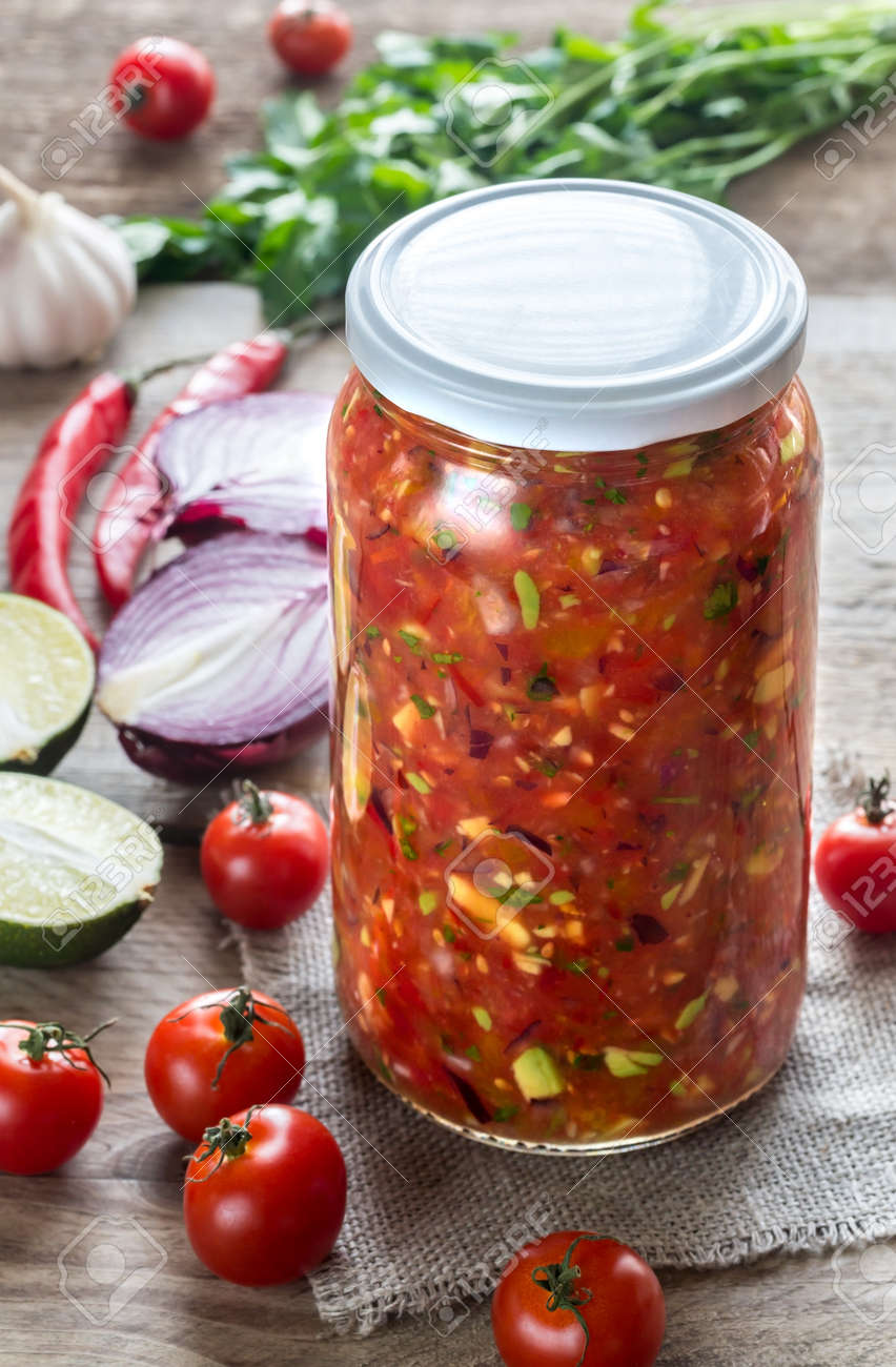 Download Jar Of Salsa With Ingredients Stock Photo Picture And Royalty Free Image Image 72303774 Yellowimages Mockups