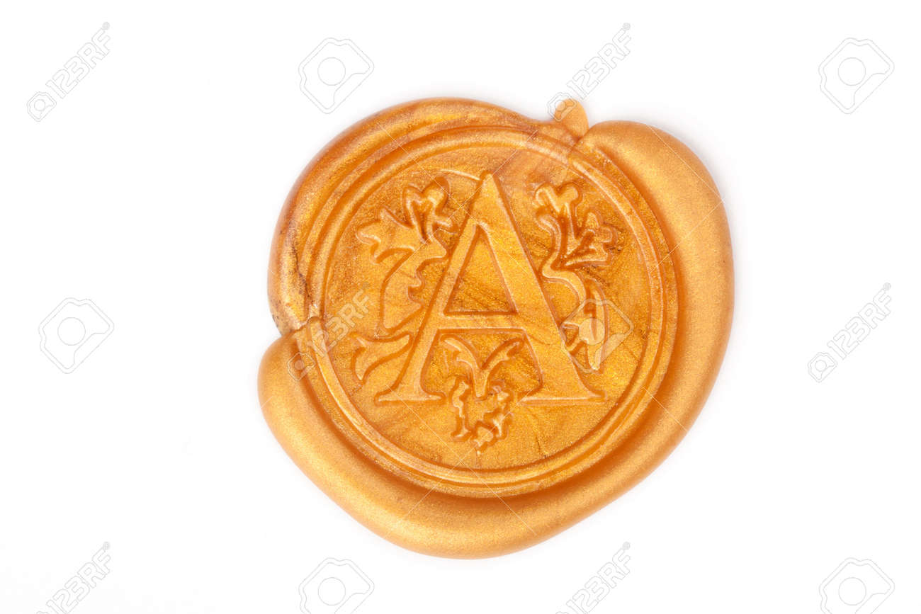 gold wax seal with monogram letter a isolated on white stock photo how to seal a letter with wax