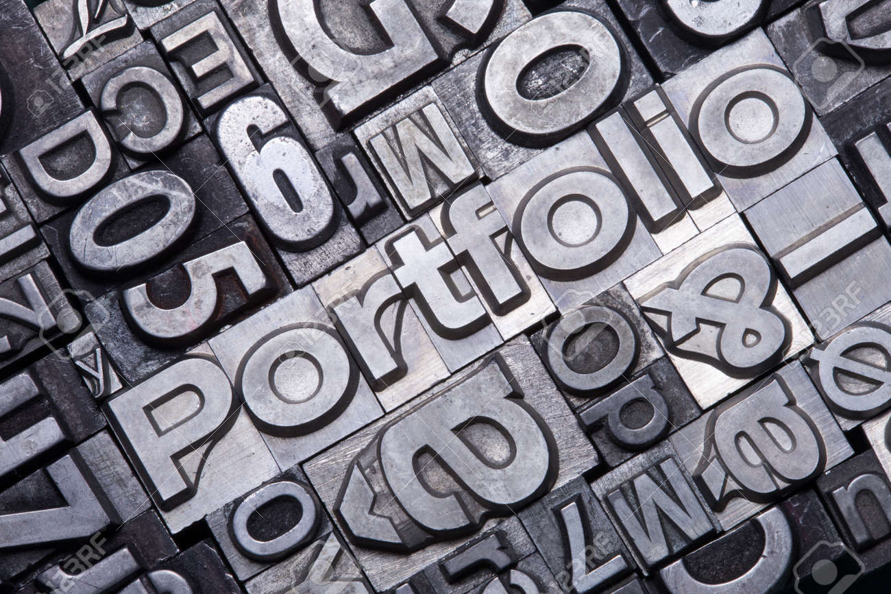 lead type letters form the word portfolio stock photo picture and