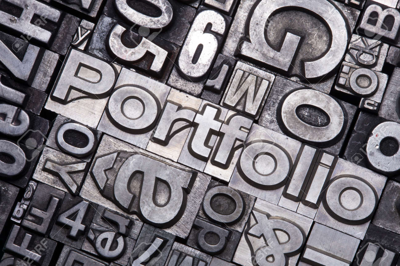 lead type letters form the word portfolio stock photo picture and