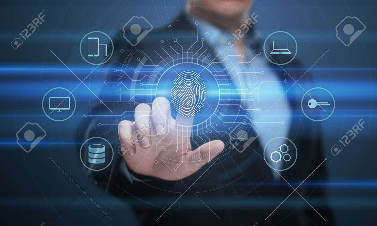 Fingerprint scan provides security access with biometrics identification. Business Technology Safety Internet Concept. - 86299737 Fingerprint scan provides security access with biometrics identification. Business Technology Safety Internet Concept. - 86299737