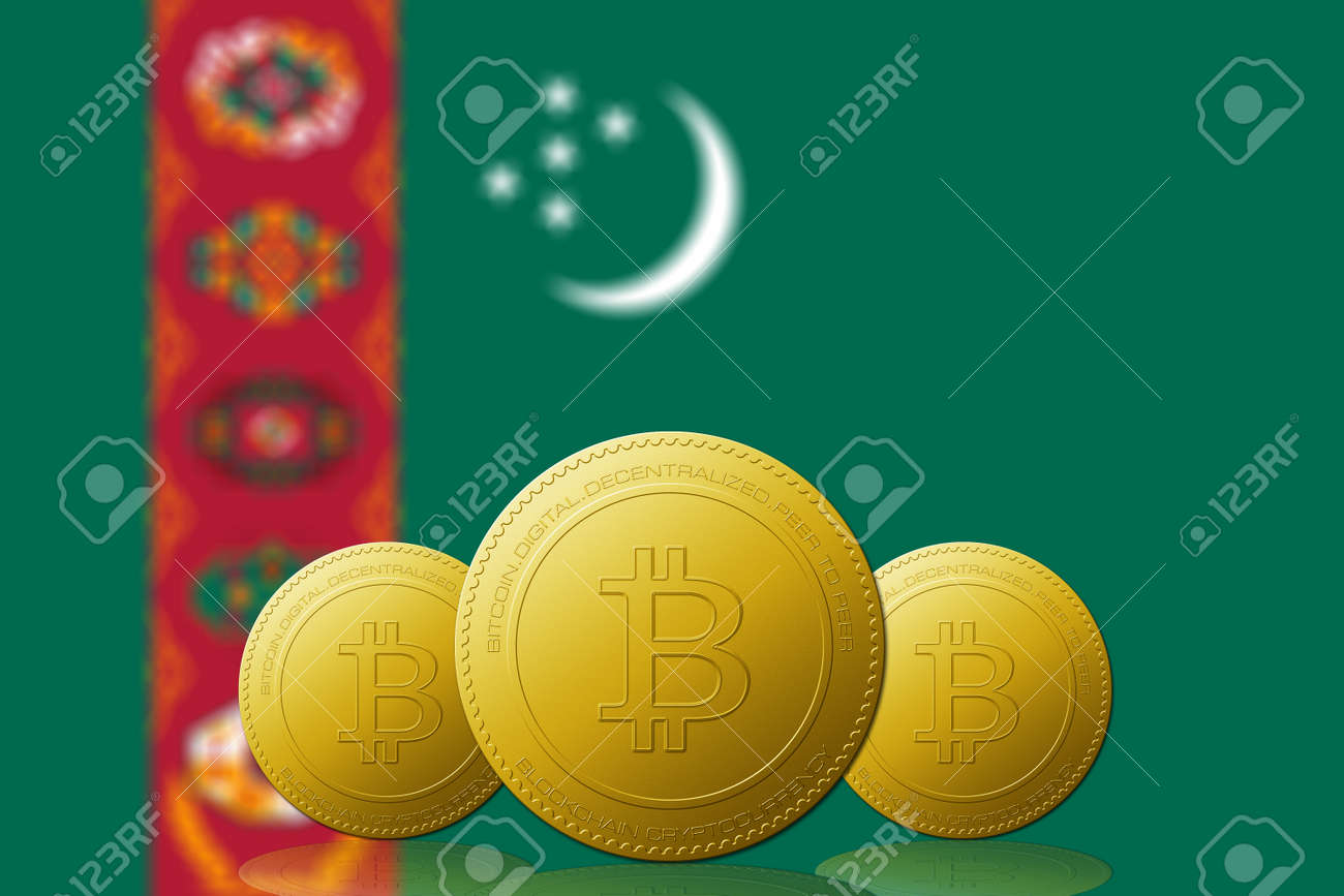 배경에 투르크메니스탄 국기가 있는 3개의 비트코인 암호화폐 로열티 무료 사진, 그림, 이미지 그리고 스톡포토그래피. Image  104937389