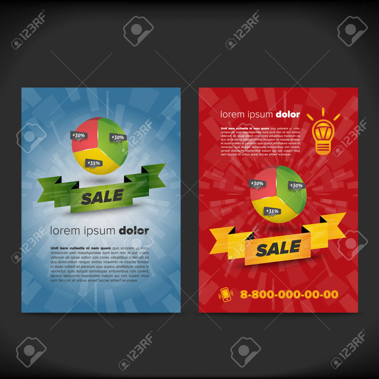 finance leaflet design with chart and ribbon with sample text leaflet design sample