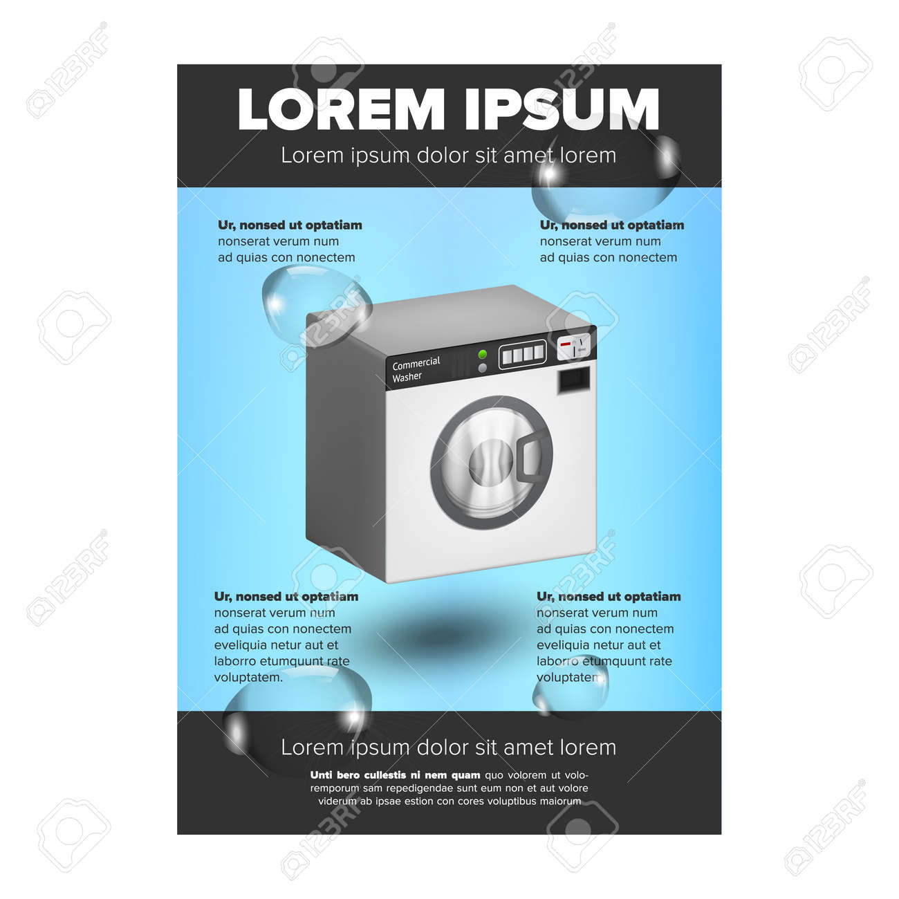 washing machine leaflet design with blue background and sample leaflet design sample