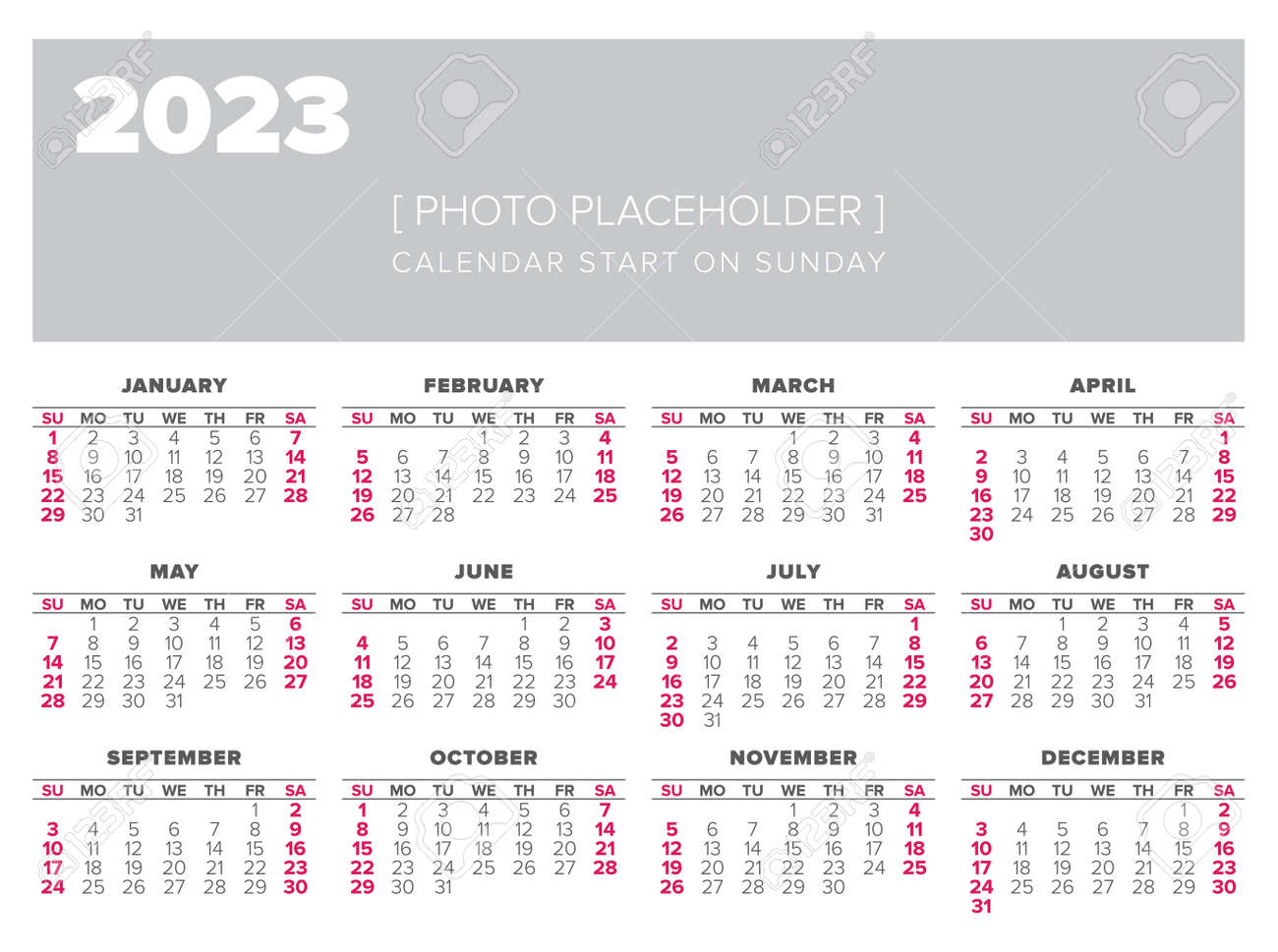 Calendrier Fermeture Rungis 2023 Calendrier 2023 Année Modèle De Conception De Vecteur, Commence Le Dimanche  Clip Art Libres De Droits , Vecteurs Et Illustration. Image 69052118.